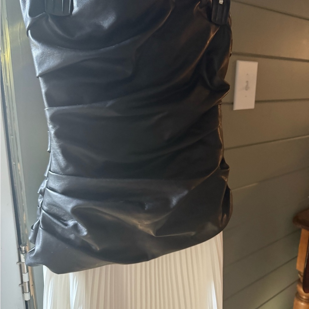 NWT SIMKHAI Arie Leather Crepe Strapless Chic Dress Size 8 Holiday Party Ready - Picture 4 of 13